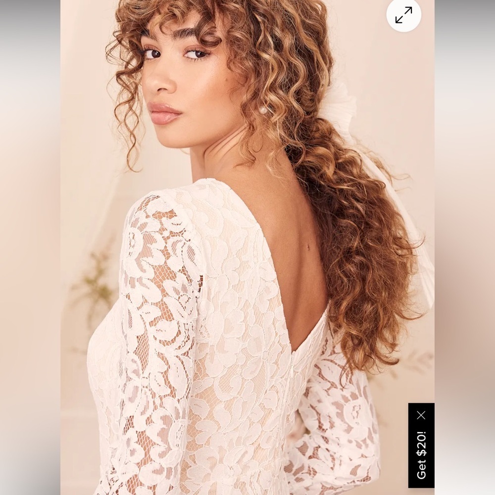 NWT Lulu's Say I Do White Lace Long Sleeve Mermaid Maxi Dress - Picture 10 of 16